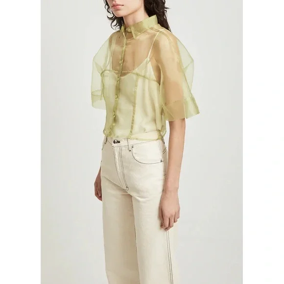 🌈 SOLD 🌈 ECKHAUS LATTA float blouse in liquid blue Japanese organza sheer mesh - Picture 5 of 16